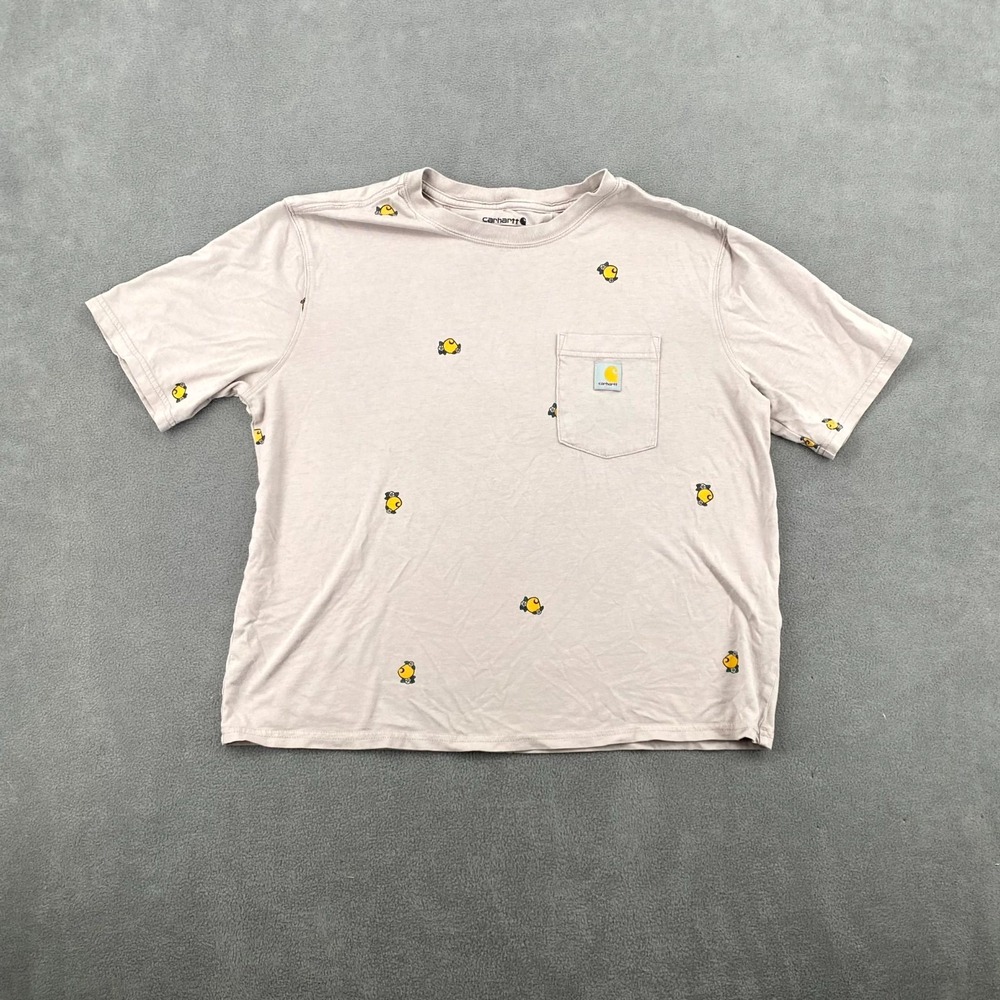 Carhartt Loose Fit Cropped T Shirt Womens M(8-10) Beige All Over Print Crew Neck